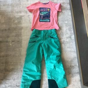 Girls Patagonia shirt and marmot ski pants